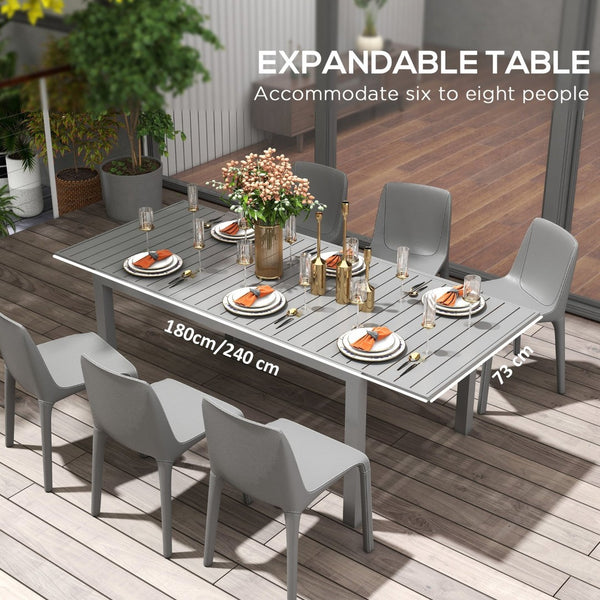 English Elm Outsunny Expandable Patio Table For 6-8, Durable Aluminum Frame, Sleek Slatted Top For Outdoor Spaces W2225P174357-GIGA