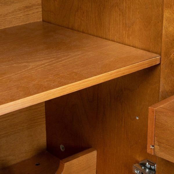 English Elm 31.5" Rustic Wine Cabinet with Solid Wood Handles & Feet, 6-Bottle Rack, 4-Row Glass Holder, Adjustable Shelves W1801P195634