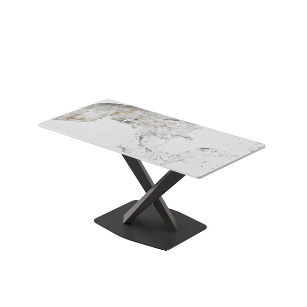 English Elm 63" Modern Sintered Stone Dining Table with Durable X-Leg Iron Base, Seats 6, 400 lb Capacity Antique White,Black W1535S00533