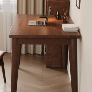 English Elm Solid Rubberwood Writing Desk Mid Century Modern Tapered Legs Walnut Finish Small Spaces W5368P460433
