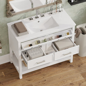 English Elm Christopher Knight Home® - 36" Modern Bathroom Vanity with Ceramic Sink, Tip-Out Tray, Soft-Close Drawers, Open Shelf, Waterproof Surface White N817P288908W
