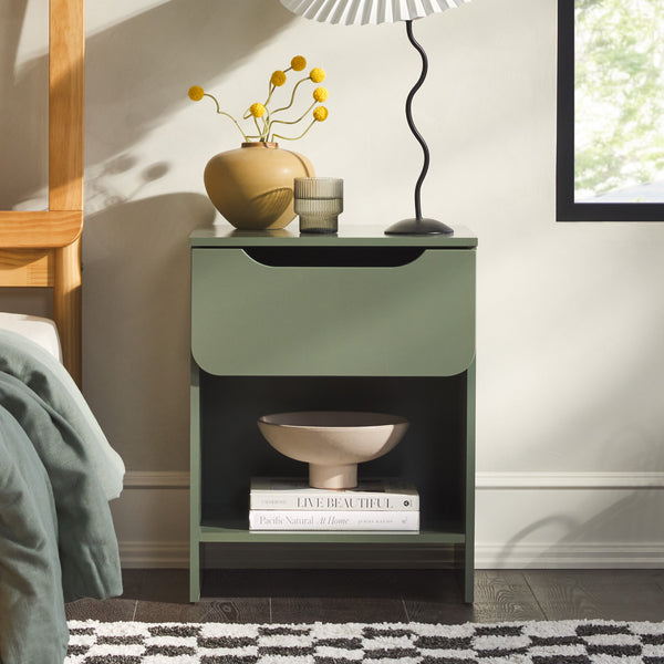 Domm Modern Scandinavian Nightstand with Open Cubby, Sleek Design & Quick 30-Minute Assembly