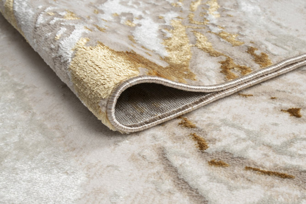English Elm "Adina" Luxury Area Rug - Beige & Gold Abstract Design For Modern Living Spaces, Durable & Elegant B030P216155