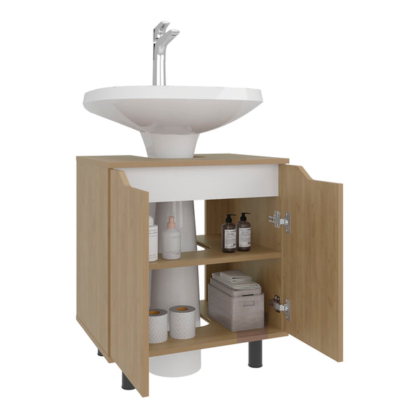English Elm Marlo Compact Under-Sink Cabinet with Cut-Out Back, Two Doors, Open Lower Shelf, Modern Storage Oak 27.56 L x 25.59 W x 5.12 H B200P368103