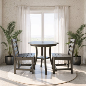 English Elm 3-Piece HDPE Outdoor Dining Set with Round Table and 2 Armless Chairs, Weatherproof Compact Bistro Gray W3566S00018