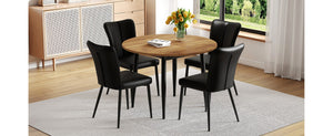 English Elm Table And Chair Set - Modern Extendable Mdf Dining Table With 4 Stylish Black Pu Chairs For Gatherings W1151S04145-GIGA