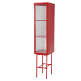 English Elm Retro Style Freestanding Metal Tall Display Cupboard With Glass Door and Three Detachable Shelves For Office, Living Room, Kitchen Console Sideboard,Bedside Entryway Red (Old Sku:W68751719)