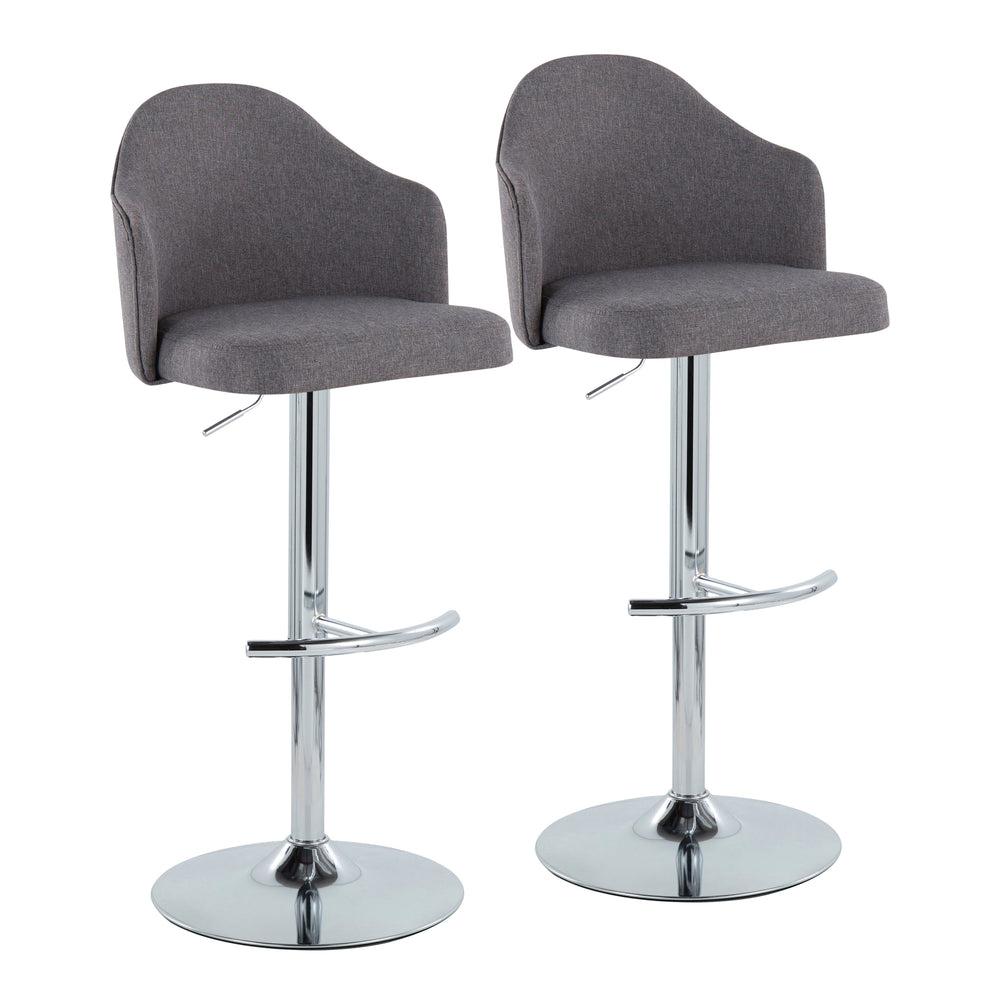 English Elm Ahoy Adjustable Barstool Set Of 2 - Modern Swivel Chrome Base With Grey Fabric For Home Bars & Kitchens B202S00735
