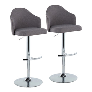 English Elm Ahoy Adjustable Barstool Set Of 2 - Modern Swivel Chrome Base With Grey Fabric For Home Bars & Kitchens B202S00735