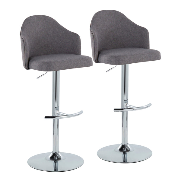 English Elm Ahoy Adjustable Barstool Set Of 2 - Modern Swivel Chrome Base With Grey Fabric For Home Bars & Kitchens B202S00735