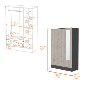 English Elm Florencia Mirrored Armoire 70.8" High with Double Door Mirrored Cabinet, Shelves and Spacious Drawers Multicolor 75 L x 24 W x 4 H B128S00090