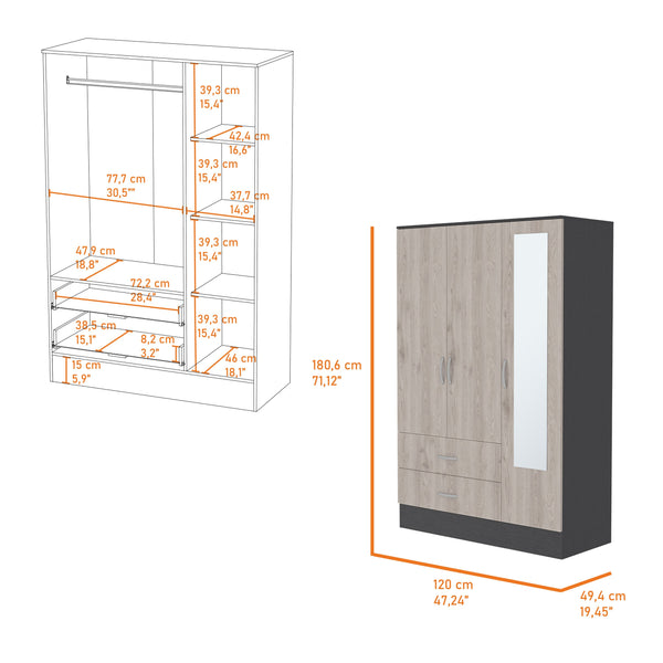 English Elm Florencia Mirrored Armoire 70.8" High with Double Door Mirrored Cabinet, Shelves and Spacious Drawers Multicolor 75 L x 24 W x 4 H B128S00090