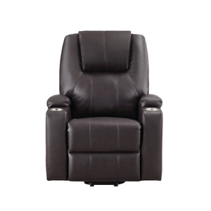 English Elm Brown Leather Recliner Aire with Power Lift, Massage, Dual Cup Holders, Pocket Coil Comfort B2726P405704