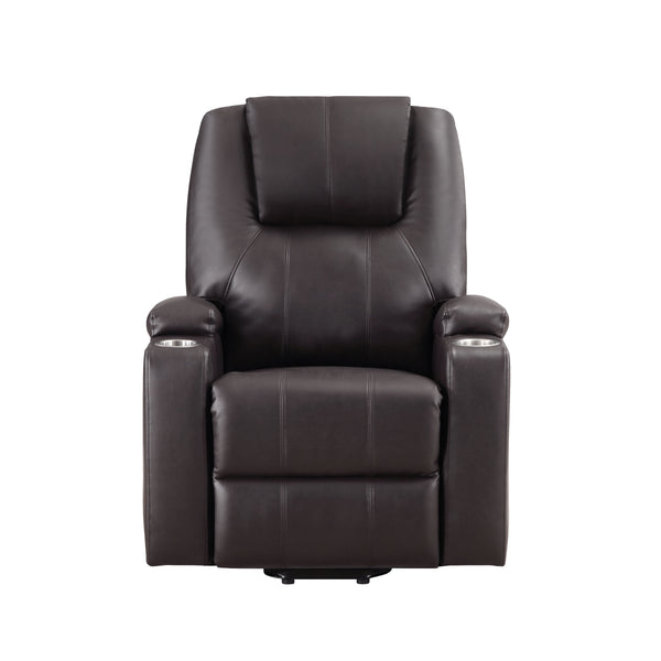 English Elm Brown Leather Recliner Aire with Power Lift, Massage, Dual Cup Holders, Pocket Coil Comfort B2726P405704