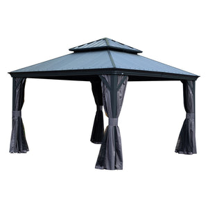English Elm 10x12ft Lean to Hardtop Gazebo Wall Mounted Steel Roof Shelter for Deck Patio W1859S00184