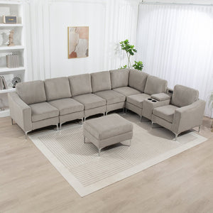 English Elm Convertible Sectional Sofa With Storage Ottoman, Cupholders & Usb Ports - Modern Gray Comfort For Living Rooms W3098S00031