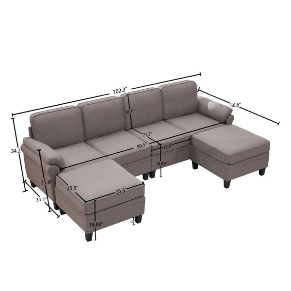 English Elm 102 Inch Linen Modular Sectional Sofa with Hidden Storage and Cloud Cushion Comfort Dark Gray W1099S00209