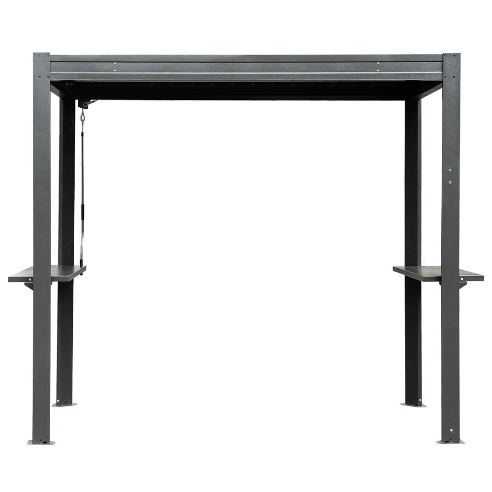 English Elm 8x5 Outdoor Hardtop Louvered Pergola Steel Grill Shelter with Gutter and Adjustable Roof Gray W1859S00176