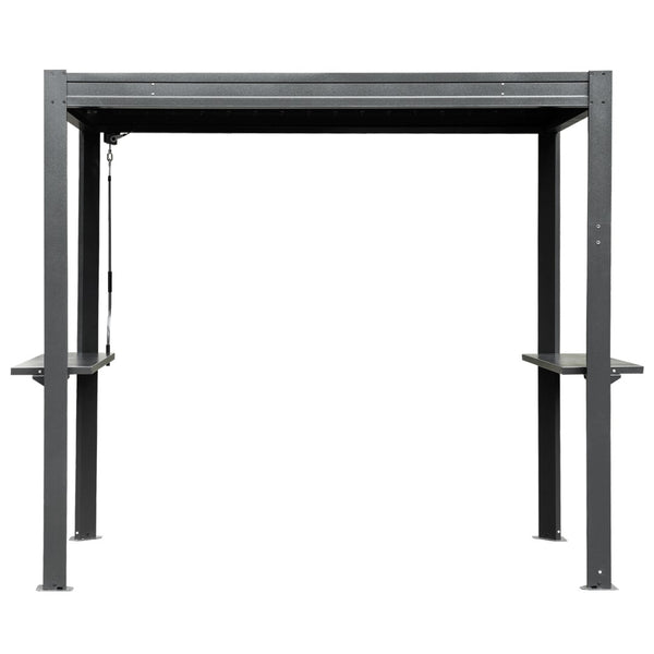 English Elm 8x5 Outdoor Hardtop Louvered Pergola Steel Grill Shelter with Gutter and Adjustable Roof Gray W1859S00176