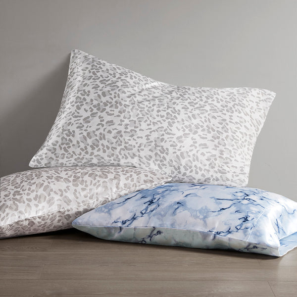 JLA Home Madison Park Essentials - Sheet Luxurious Satin Sheet Set - Silky Wrinkle-Resistant Fabric with Elegant Marble-Inspired Blue Print for Beauty Sleep and Hair Care Taupe Leopard MPE20-995