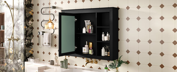 English Elm 35'' Modern Wall-Mounted Medicine Cabinet With Mirror, 6 Shelves & Towels Rod For Effortless Storage N710P236930B