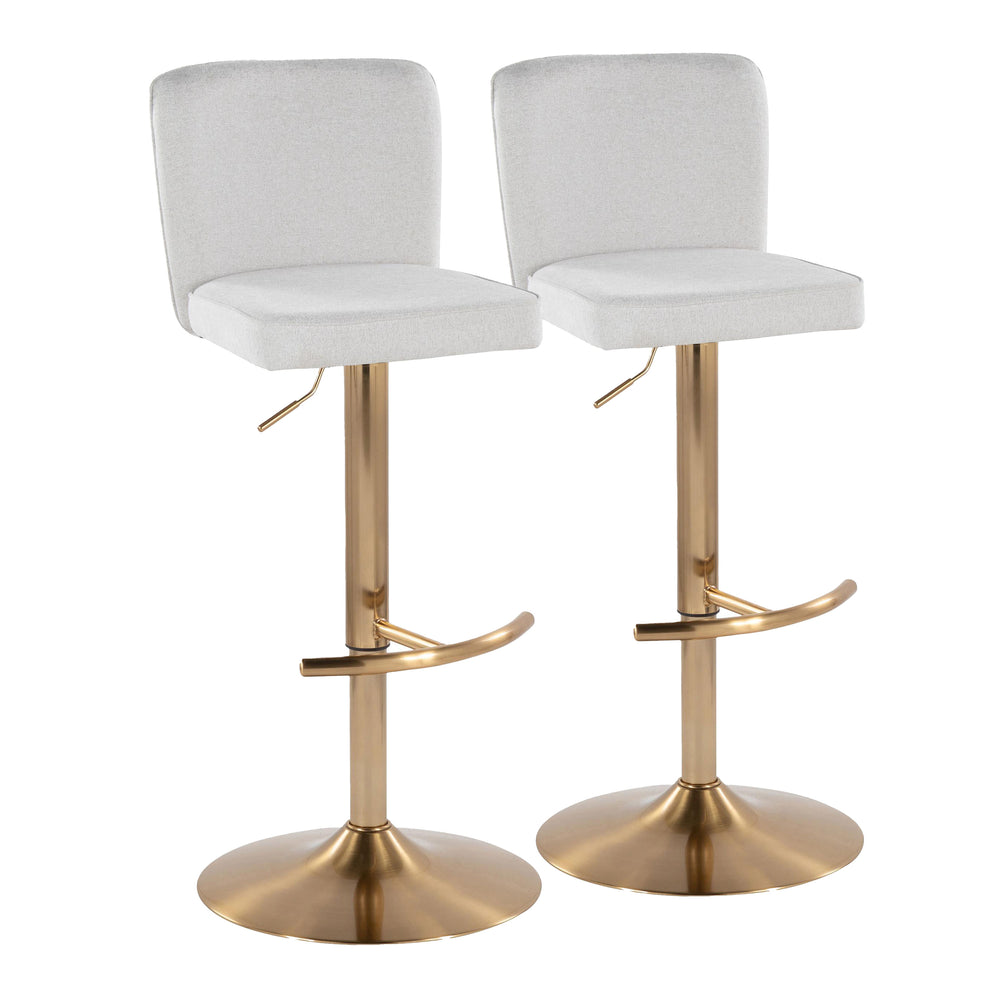 English Elm Henry Contemporary Adjustable Barstools - Set Of 2 With Swivel, Gold Base & White Chevron Upholstery B202S00934