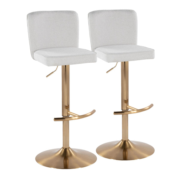 English Elm Henry Contemporary Adjustable Barstools - Set Of 2 With Swivel, Gold Base & White Chevron Upholstery B202S00934