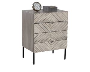 Sunpan NOEMI Nightstand - Handcrafted Grey Mango Wood with Black Steel Base, Exotic Four-Drawer Storage Solution 107342