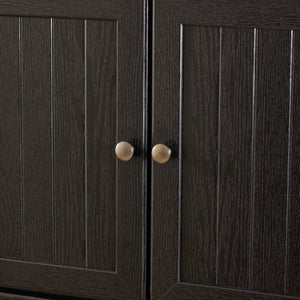 English Elm 72.4" Tall Storage Cabinet with 8 Doors and 4 Shelves, Elegant Oak Finish Freestanding Organizer for Entryway Black W1758P300141