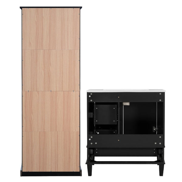 English Elm 67.57" Tall Matte Cabinet Vanity Combo with Glass Doors Soft-close Drawers Sink Black N729P000033B