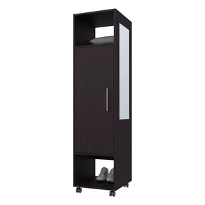 English Elm Wenge 1-Door Wardrobe with Mirror and Open Shelves, Melamine Closet for Stylish Organized Bedrooms B062P227645