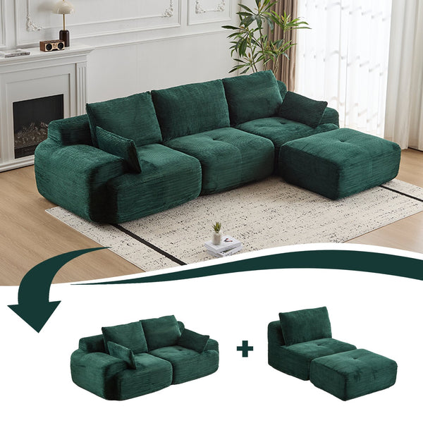English Elm Modern Memory Foam Compressed Sofa — Pet-Friendly Corduroy Modular Sectional, Cloud-Like Comfort, No Assembly Green W3723S00012