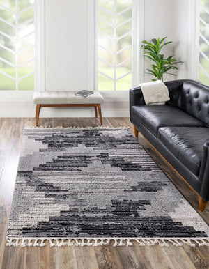 Unique Loom Cherokee Henderson Machine Made Geometric Rug Fossil Gray, Black/Ivory/Gray 6' 1" x 9' 0"