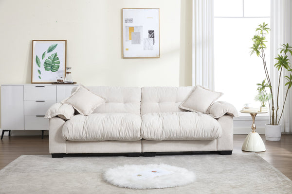 English Elm Casual Modern 3-Seater Sofa In Soft Beige Chenille – Comfortable, Stylish, And Easy To Assemble W2100S00210