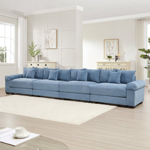 English Elm 170" Oversized Cloud Modular Sectional Couch - Luxurious Corduroy, Ergonomic Design, 12 Pillows, Blue W714S01353