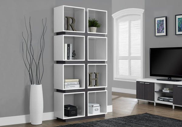 English Elm Bookshelf, 5-Tier 71" Modern Etagere with 8 Cube Shelves, Two-Tone White & Cedar Grey Room Divider B2710P219604
