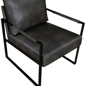 English Elm Modern Metal Accent Chair with Faux Leather Upholstery, Minimalist Frame, Comfortable Seat for Living Room Decor Dark Gray 27 L x 10 W x 23.5 H B011P255744