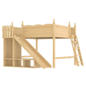 English Elm Queen Loft Bed With Detachable Slide, Storage Shelves & Cabinet - Solid Wood For Fun & Space Savvy! W1580S00250-GIGA