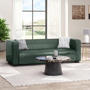 English Elm Christopher Knight Home® - 3 Seater Sofa Green PU Upholstered Tuxedo Design with Birch Wood Legs — Contemporary Comfort, 66.25"L N770P271853G