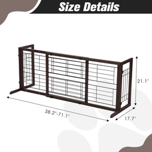 English Elm 38"-71" Freestanding Pinewood Pet Gate with Wire Mesh Panels for Doorways W2181P357586