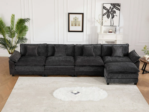 English Elm Wider Armrest 3-Seat Sectional Sofa - Modern Modular Design, Cloud-Like Comfort, Chenille Fabric, Black W1143S00043-GIGA