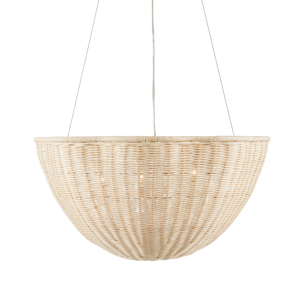 Telos Pendant Light - Coastal Woven Wicker Chandelier, Bleached Natural Finish for Bright Spaces