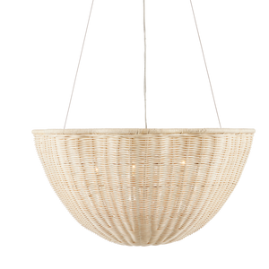 Telos Pendant Light - Coastal Woven Wicker Chandelier, Bleached Natural Finish for Bright Spaces