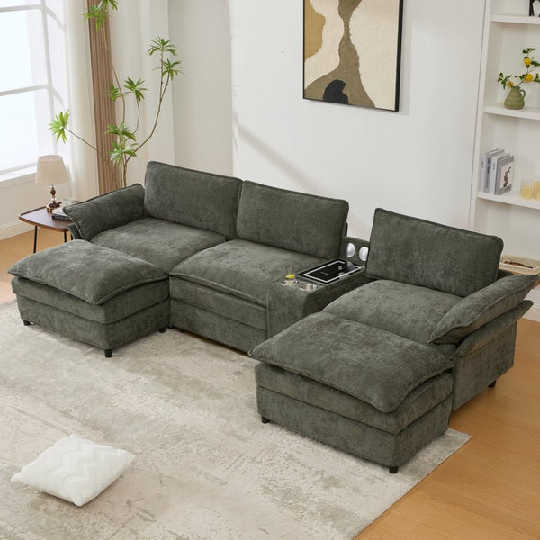 English Elm [New] Versatile U Shaped Modular Sectional Sofa With Storage, Bluetooth Speakers & Wireless Charging! W2108S00143-GIGA