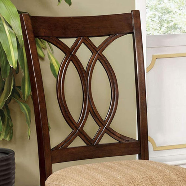 English Elm Contemporary Solid Wood Round Pedestal Dining Set Seats Four in Brown Cherry Finish B2741S00803