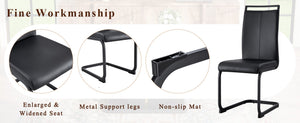 English Elm Black Wood Grain Rectangular Dining Set Seats 6 with Pu Leather Chairs Modern Style W1151S04440