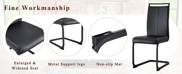 English Elm Black Wood Grain Rectangular Dining Set Seats 6 with Pu Leather Chairs Modern Style W1151S04440