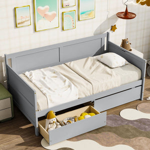 English Elm Twin Pine Wood Daybed with Two Hidden Storage Drawers, Space-Saving Twin Sofa Bed with Clean Silhouette Grey W504P149044
