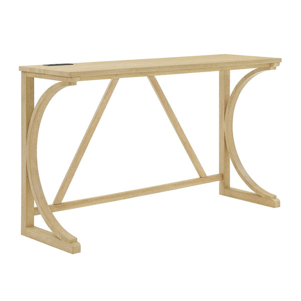 English Elm 59 Inch Bar Table Set with Power Outlet Rubberwood Frame and 3 Linen Stools Light Oak W2972P385256