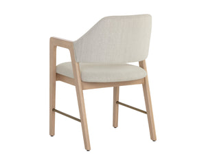 Sunpan Milton Dining Armchair - Chic Mid-Century Modern Design with Solid Rubberwood Frame & Brass Stretchers Light Wash / Mina Ivory